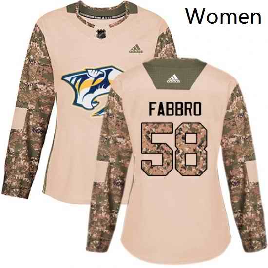 Womens Adidas Nashville Predators 58 Dante Fabbro Authentic Camo Veterans Day Practice NHL Jersey